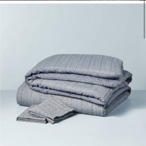 3pc Full/Queen Washed Loop Stripe Duvet Cover Bedding Set Blue - Hearth & Hand - Picture 2 of 5